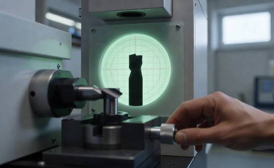 Jak klasyczny projektor profilowy w presetterze narzędziowym pokazuje geometrię ostrza i jej granice