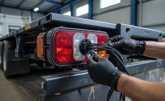 Budowa lampy Europoint II, złącza i homologacje ważne przy serwisie naczepy