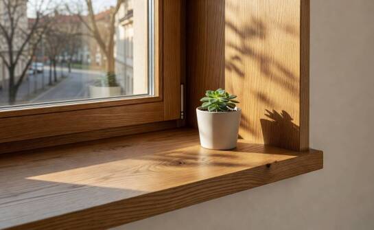 Wie harmoniert eine Fensterbank aus Holz mit dem Fenster, wenn Dichtheit und einfache Pflege im Vordergrund stehen?