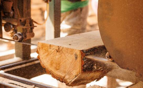 Wykorzystanie nowoczesnych maszyn w produkcji drewna w tartaku.