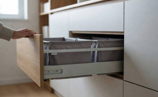 Ukryty kosz na pranie w szafce — jak dobrać mechanizm, by nie blokował zabudowy