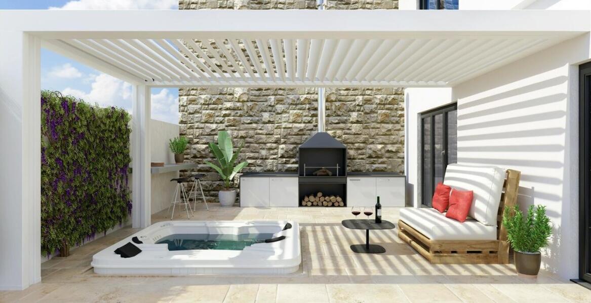 Drewniana pergola na taras: idealne miejsce do relaksu i spotkań towarzyskich